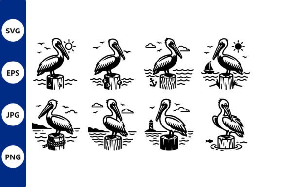 Download Pelican Silhouettes on Wooden Posts by - Premium Bundle